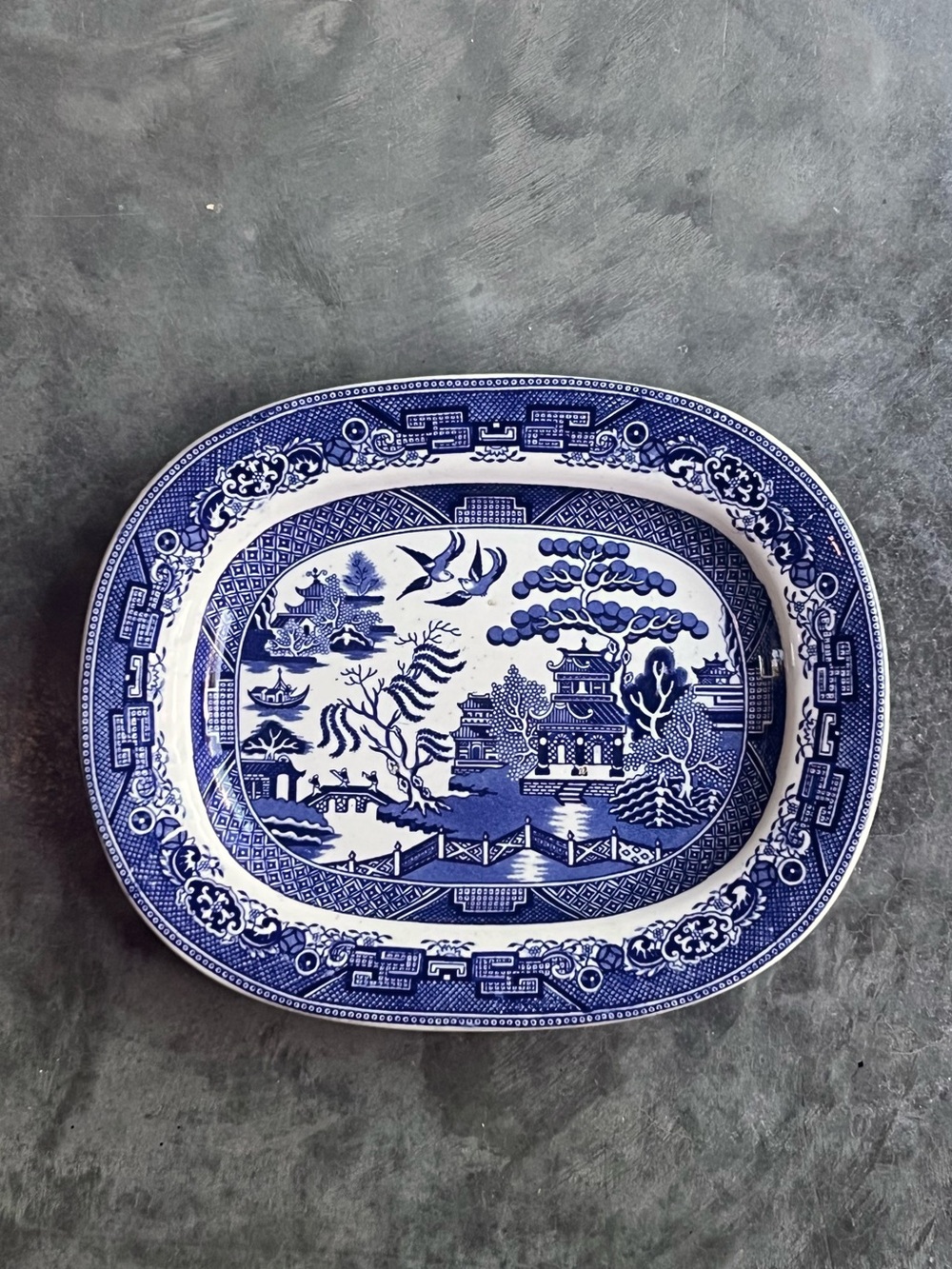 Antique William Alsager Adderley Blue Willow Stoneware Platter England 1875-1885